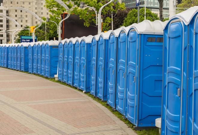Seasonal porta potty units set up at a Superior, Wisconsin venue